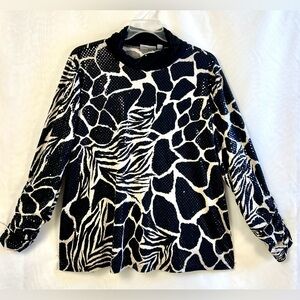 Susan Graver Women’s Black and White Sequin Turtleneck Stretchy Top 3XL